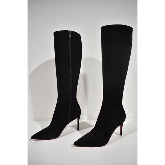 Christian Louboutin Kate Botta 85 Black Suede Knee High Zipper Heel Boot 37 - Picture 11 of 12